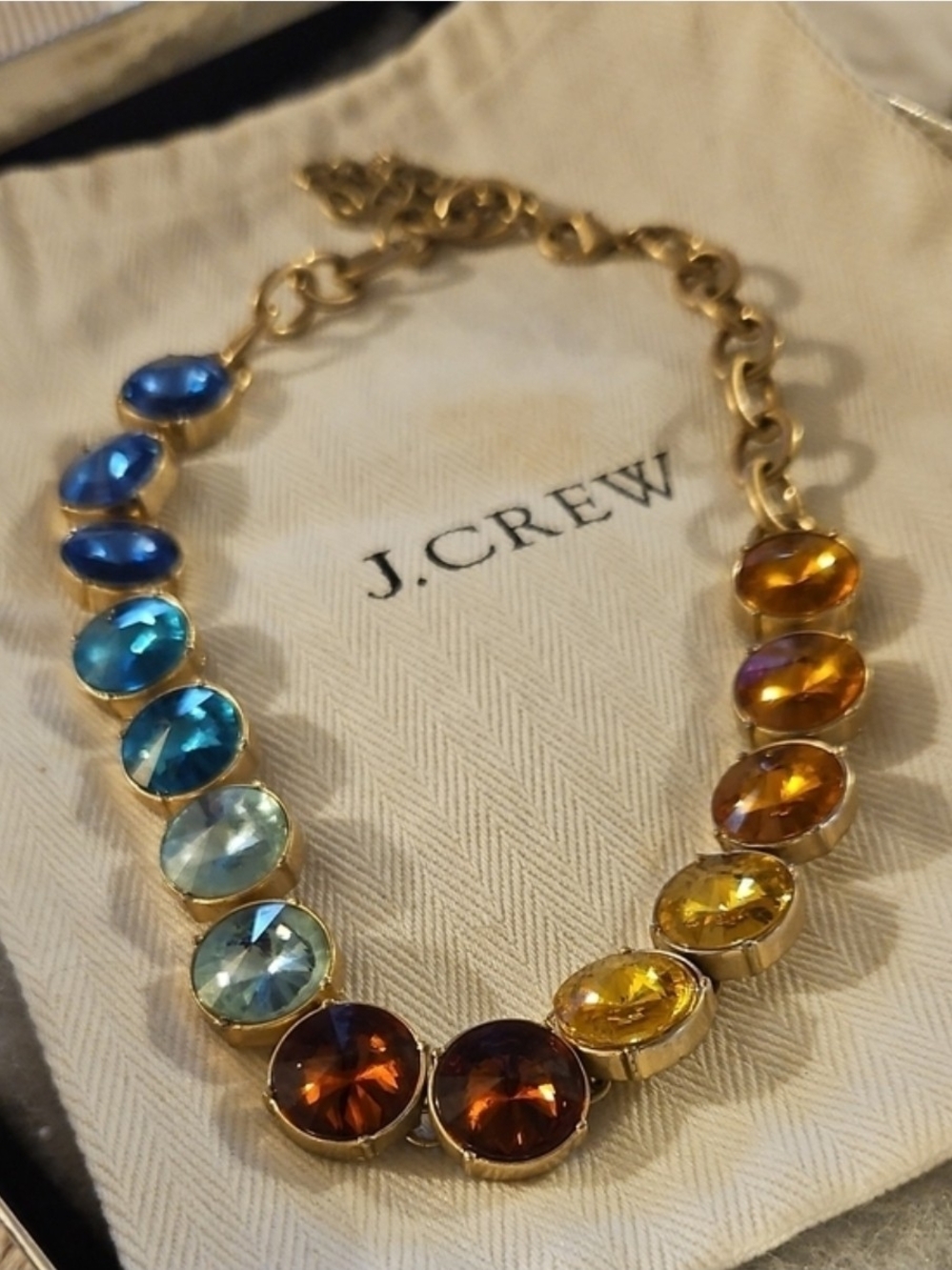 J. Crew Multicolor Glass Stone Gold Link Necklace